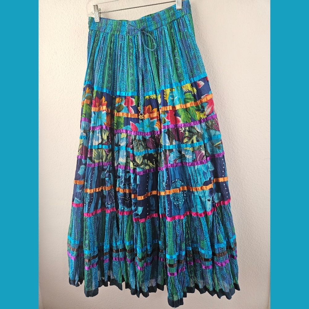 Soft Surroundings Full Multi Print Colorful Peasa… - image 1